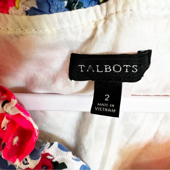 Talbots Women’s Neon Bright Colored Floral Eyelet Cotton Ruffle Sleeveless Dress - Picture 3 of 9